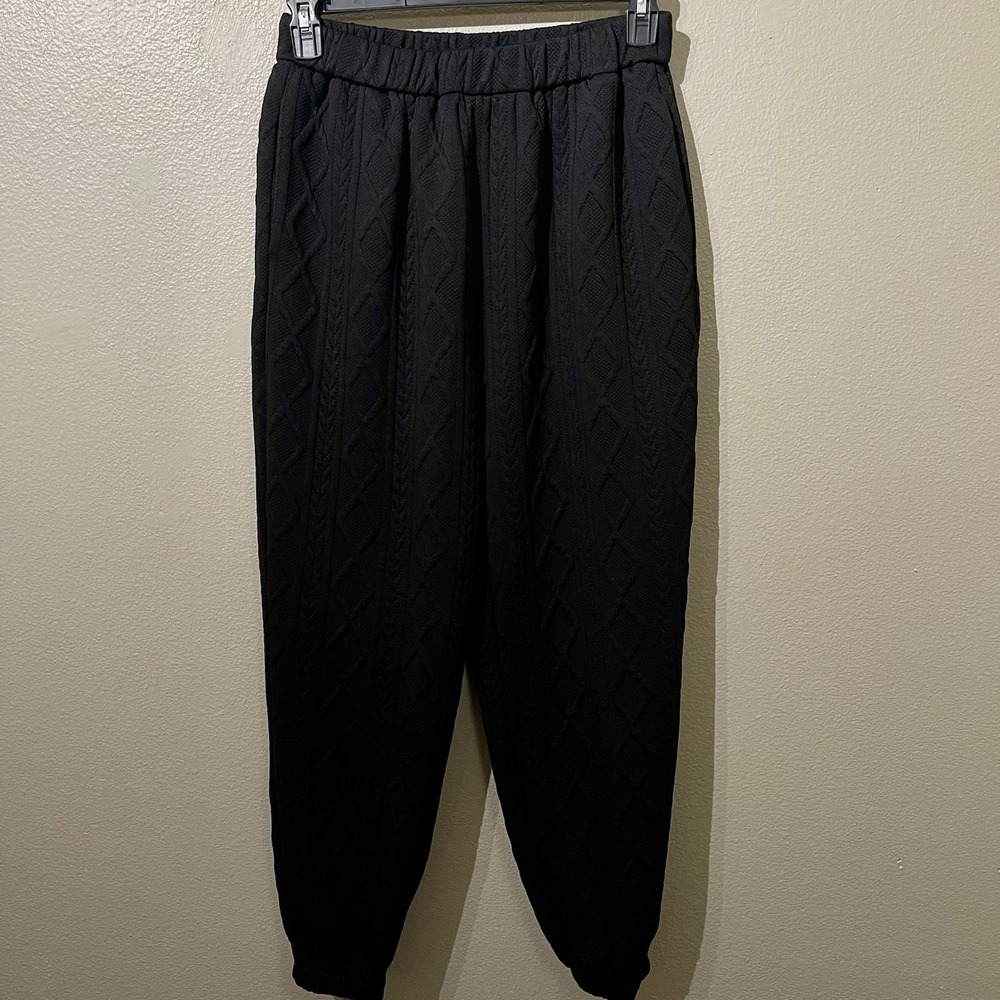Black Joggers Embossed Chunky Cable Knit Design Active / Loungewear Women's Sz L